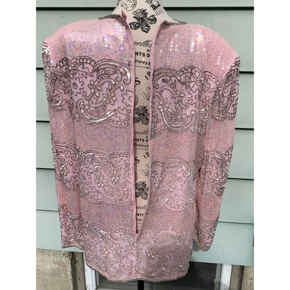 Vintage Talbots Joan Leslie Pink 100% Silk heavily beaded long sleeve blouse - Picture 5 of 11
